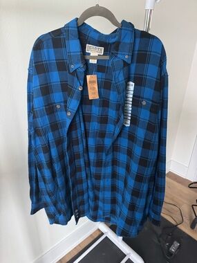 Duluth Trading Men's XL TALL Heavy Flannel Shirt Blue Plaid Long Sleeve NWT
